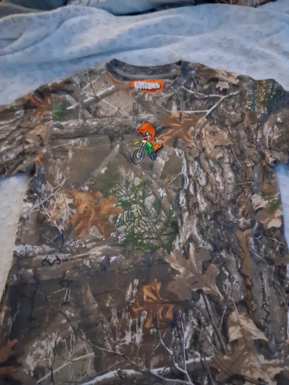 Realtree Camo Long Sleeve Tee with Orange Motorbike Patch